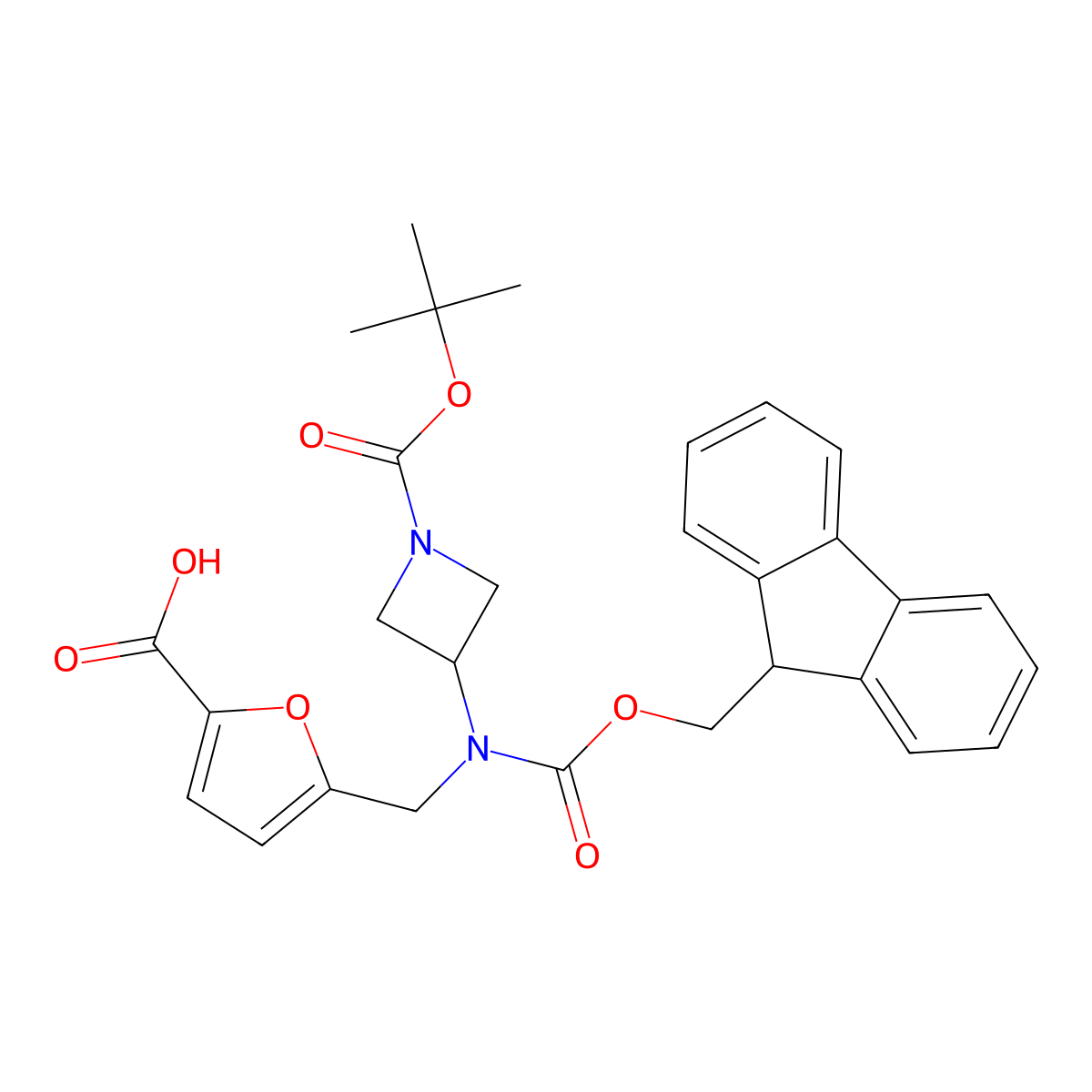 5-[({1-[(tert-butoxy)carbonyl]azetidin-3-yl}({[(9H-fluoren-9-yl)methoxy]carbonyl})amino)methyl]furan-2-carboxylicacid molecular structure, CAS 2138008-50-9