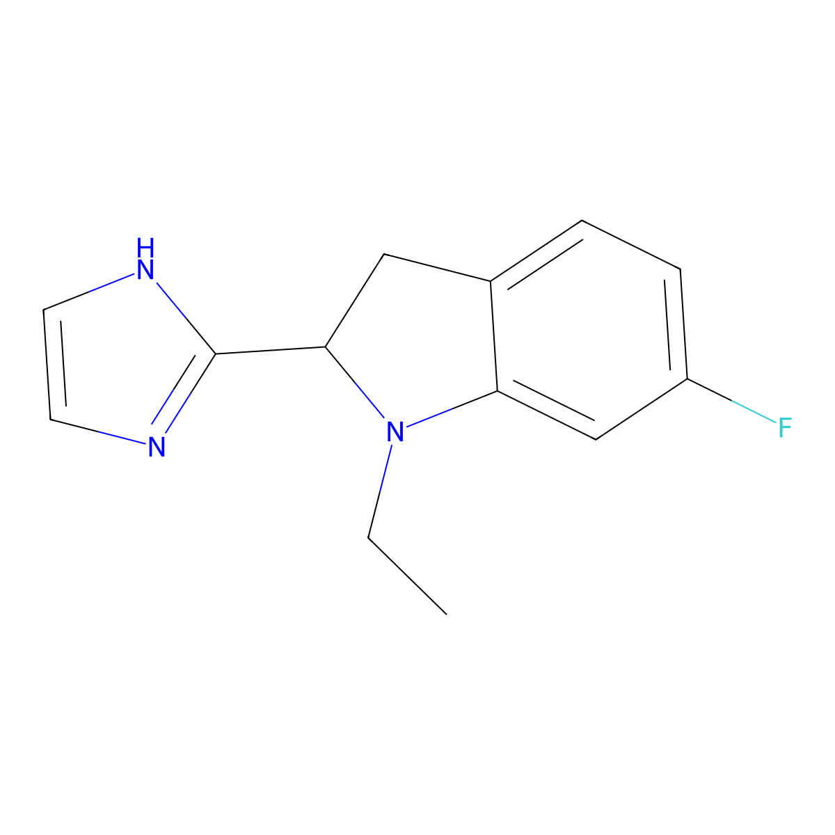 1-ethyl-6-fluoro-2-(1H-imidazol-2-yl)-2,3-dihydro-1H-indole molecular structure, CAS 2138008-94-1