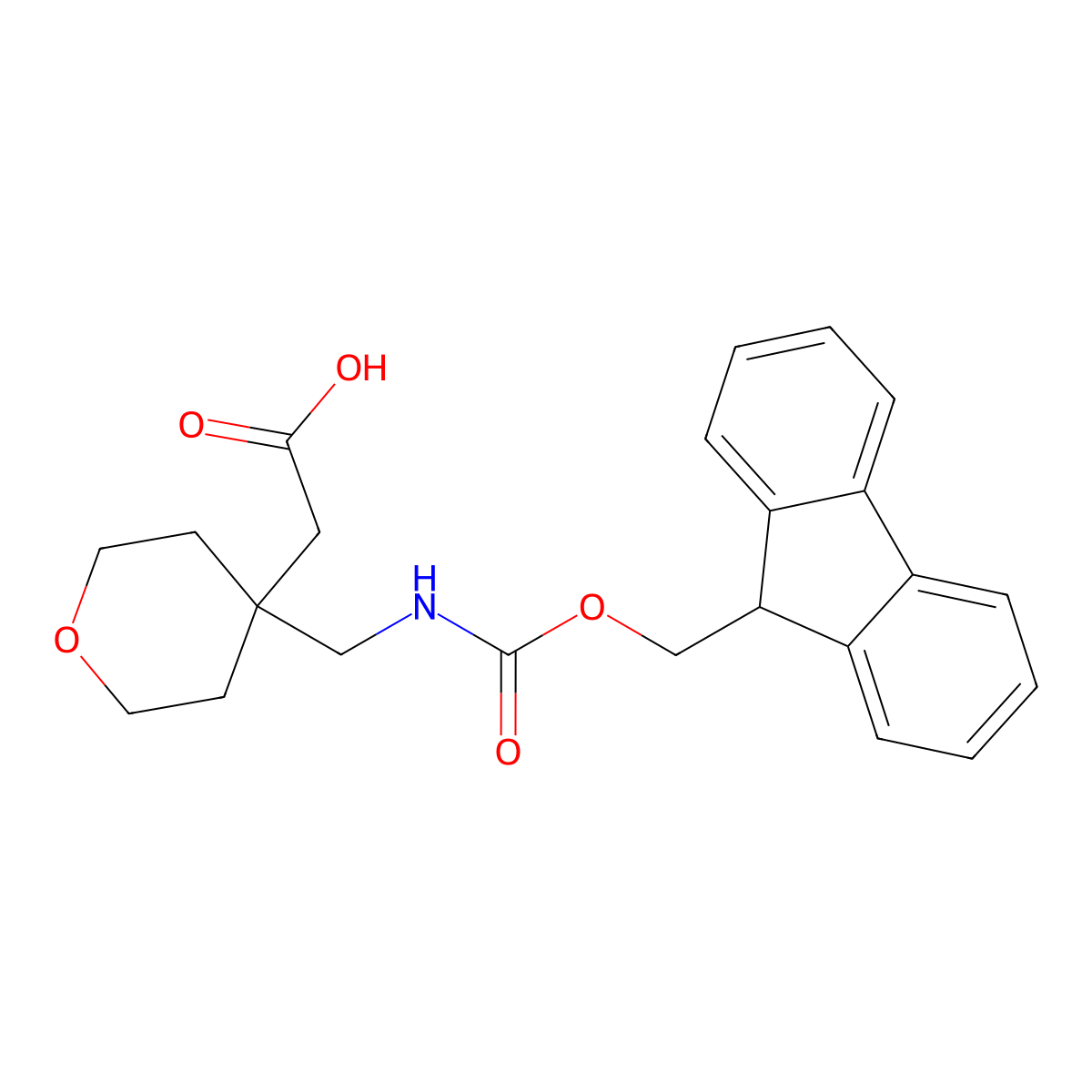 2-(4-(((((9H-fluoren-9-yl)methoxy)carbonyl)amino)methyl)oxan-4-yl)acetic acid molecular structure, CAS 2138009-34-2