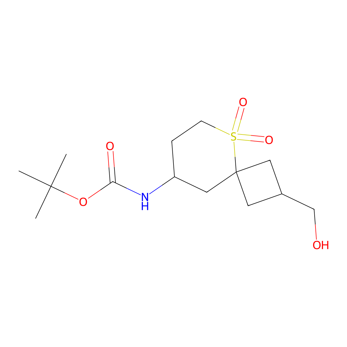 tert-butyl N-[2-(hydroxymethyl)-5,5-dioxo-5lambda6-thiaspiro[3.5]nonan-8-yl]carbamate molecular structure, CAS 2138009-59-1
