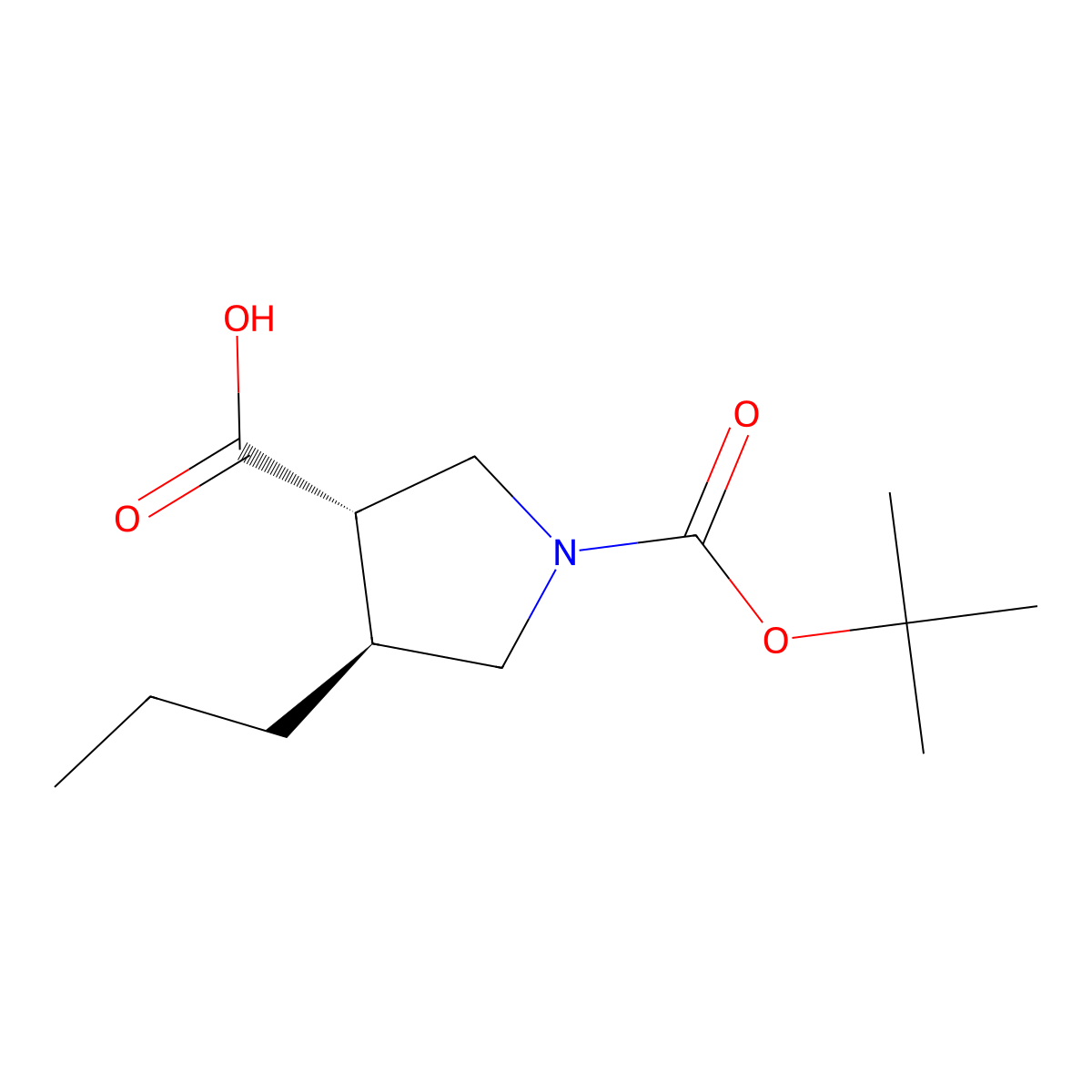 rac-(3R,4R)-1-[(tert-butoxy)carbonyl]-4-propylpyrrolidine-3-carboxylic acid molecular structure, CAS 2138012-25-4