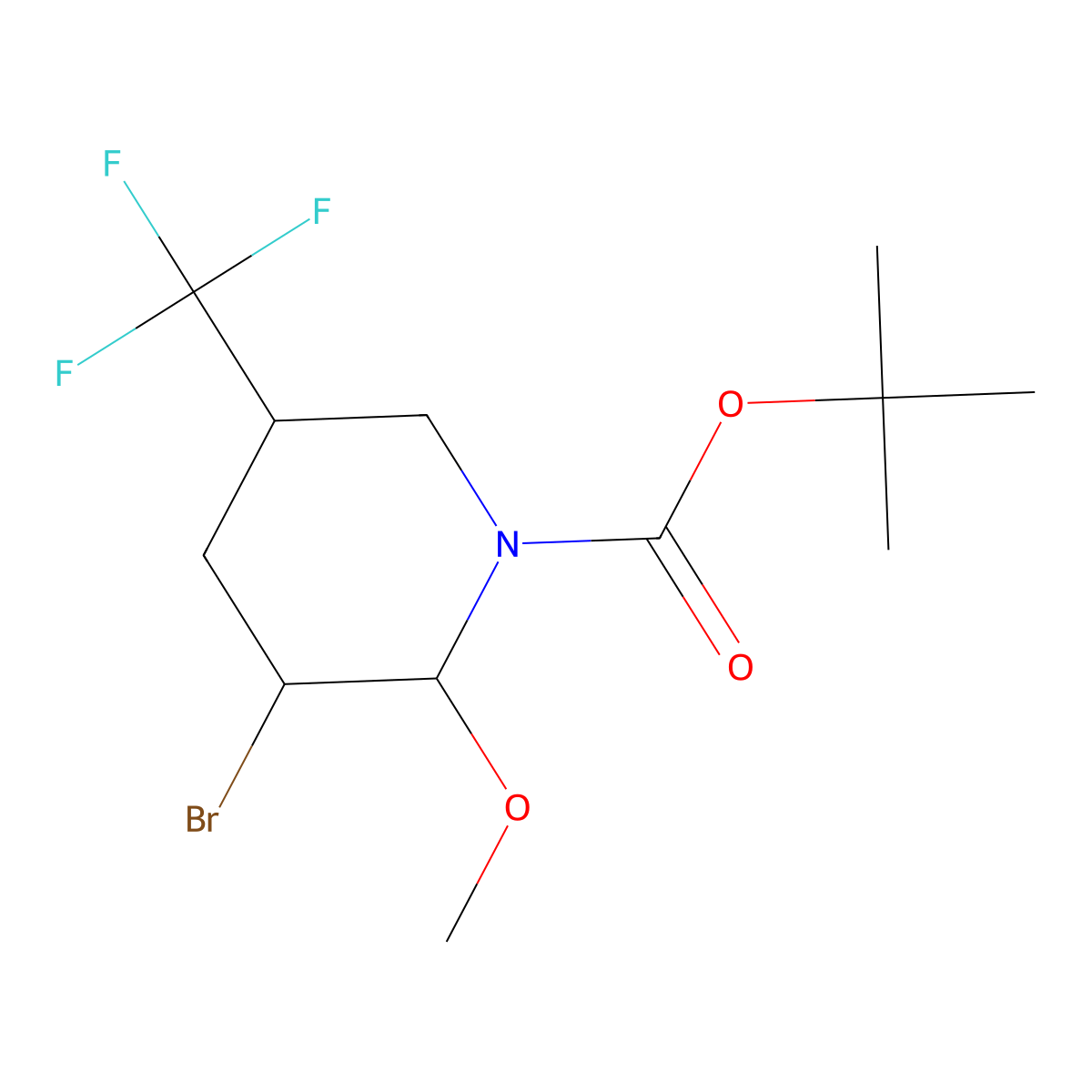 Tert-butyl 3-bromo-2-methoxy-5-(trifluoromethyl)piperidine-1-carboxylate molecular structure, CAS 2138012-68-5