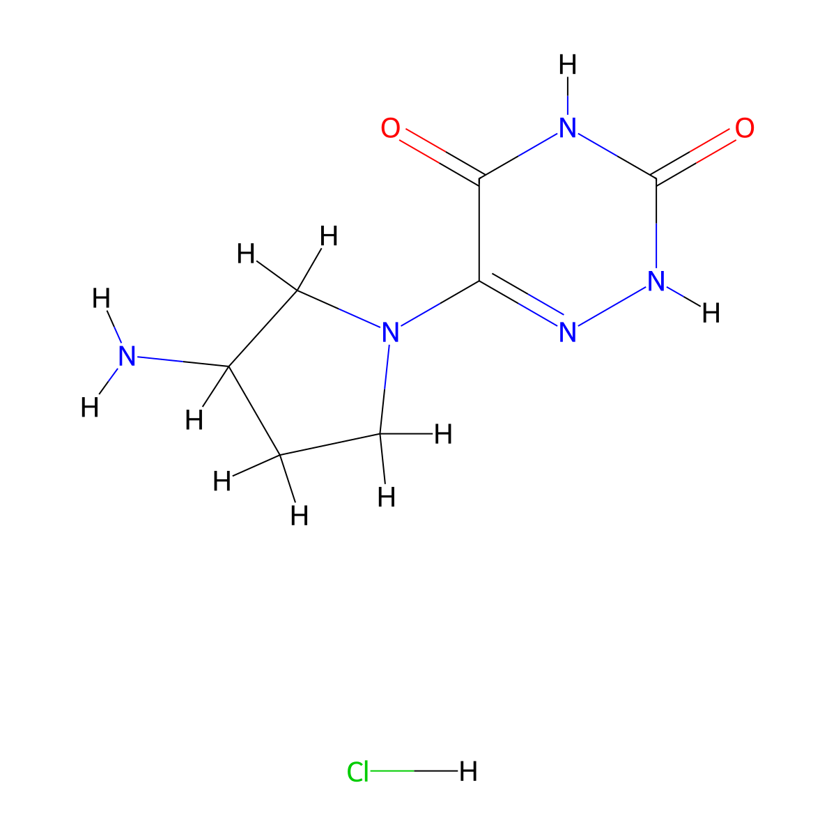 6-(3-Aminopyrrolidin-1-yl)-2,3,4,5-tetrahydro-1,2,4-triazine-3,5-dione hydrochloride molecular structure, CAS 2138018-74-1
