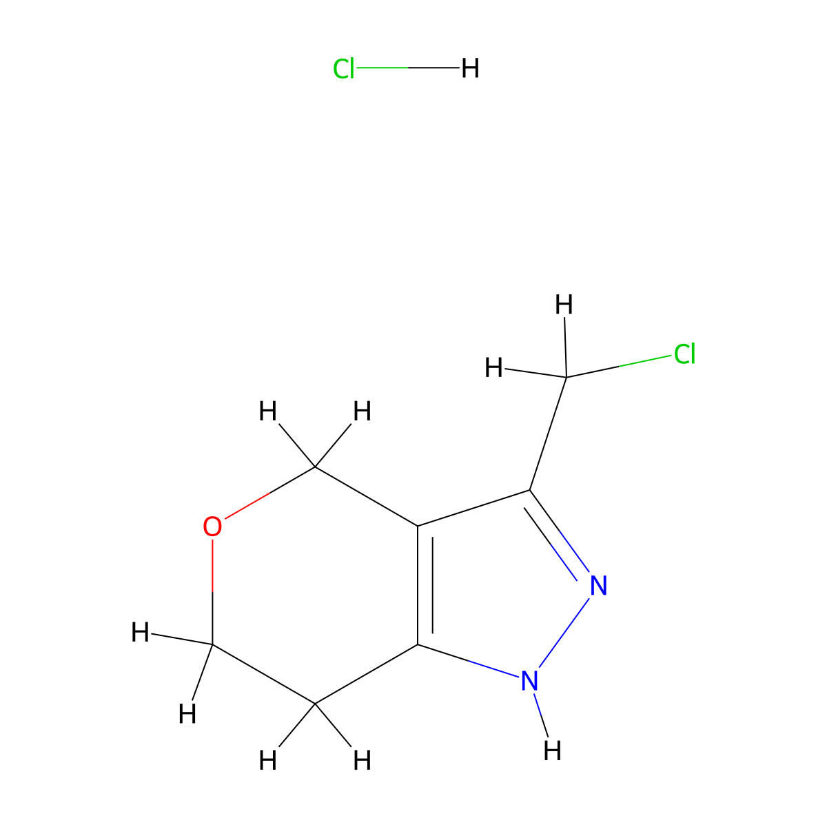 3-(chloromethyl)-1H,4H,6H,7H-pyrano(4,3-c)pyrazole hydrochloride molecular structure, CAS 2138021-00-6