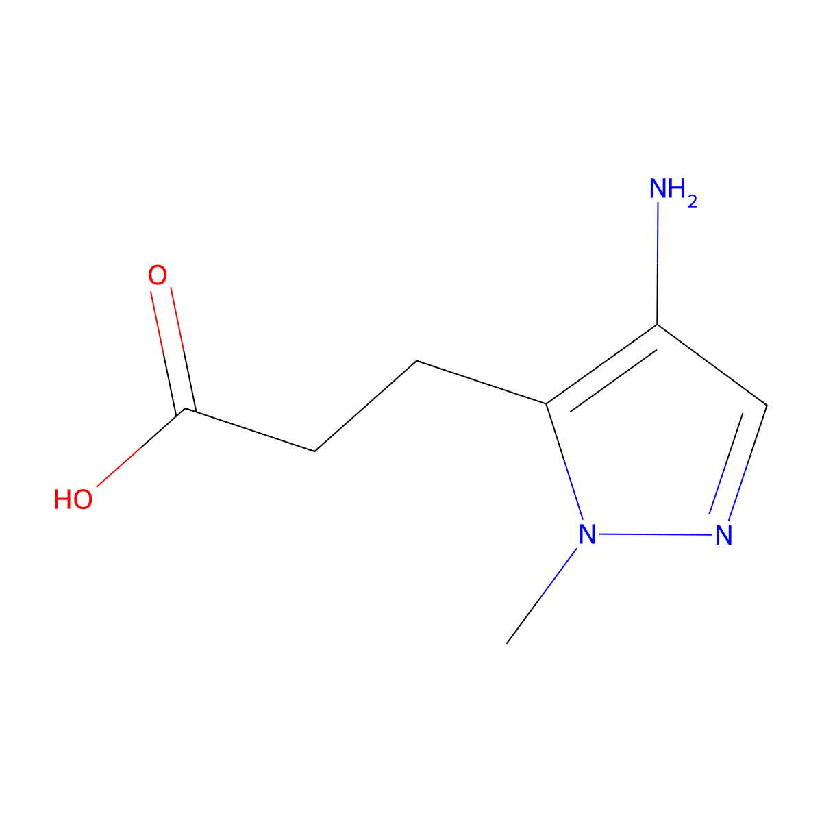 3-(4-amino-1-methyl-1H-pyrazol-5-yl)propanoic acid molecular structure, CAS 2138021-27-7