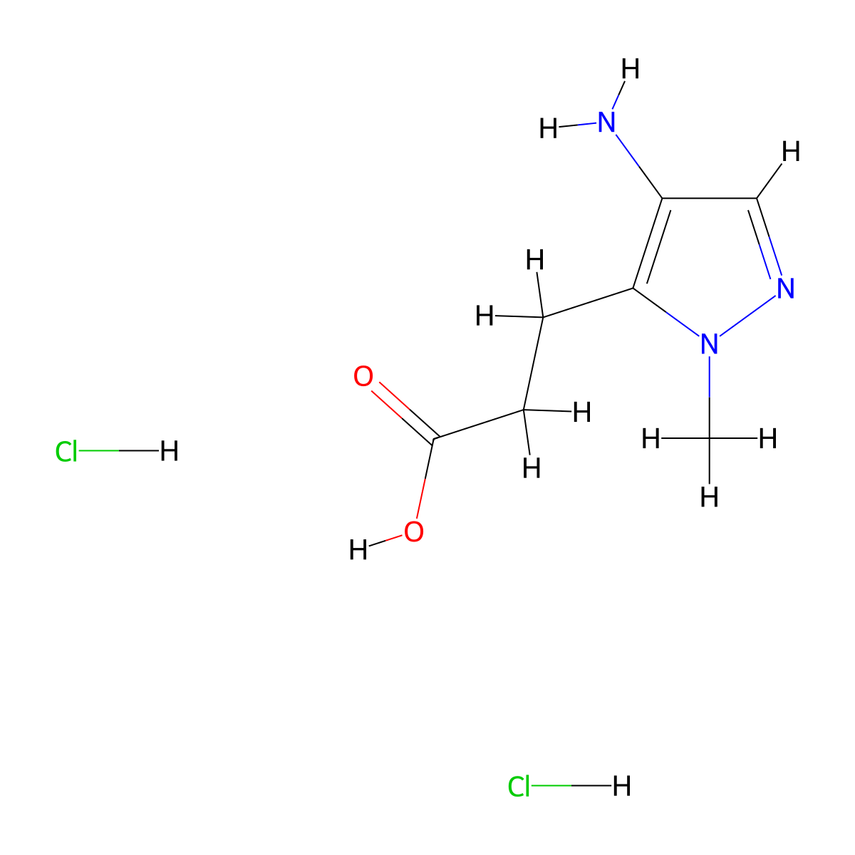 3-(4-amino-1-methyl-1H-pyrazol-5-yl)propanoic acid dihydrochloride molecular structure, CAS 2138021-28-8