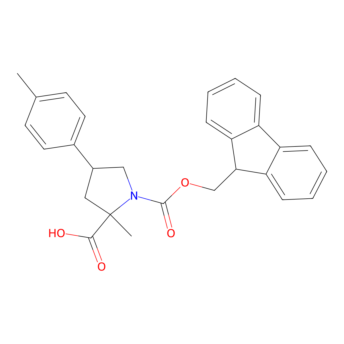 1-{[(9H-fluoren-9-yl)methoxy]carbonyl}-2-methyl-4-(4-methylphenyl)pyrrolidine-2-carboxylic acid molecular structure, CAS 2138021-60-8