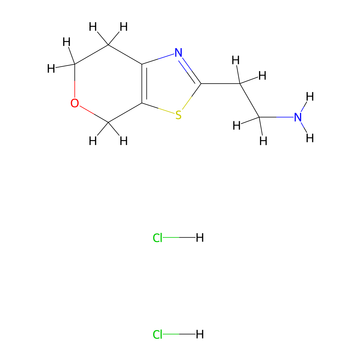 2-(4H,6H,7H-pyrano(4,3-d)(1,3)thiazol-2-yl)ethan-1-amine dihydrochloride molecular structure, CAS 2138022-11-2