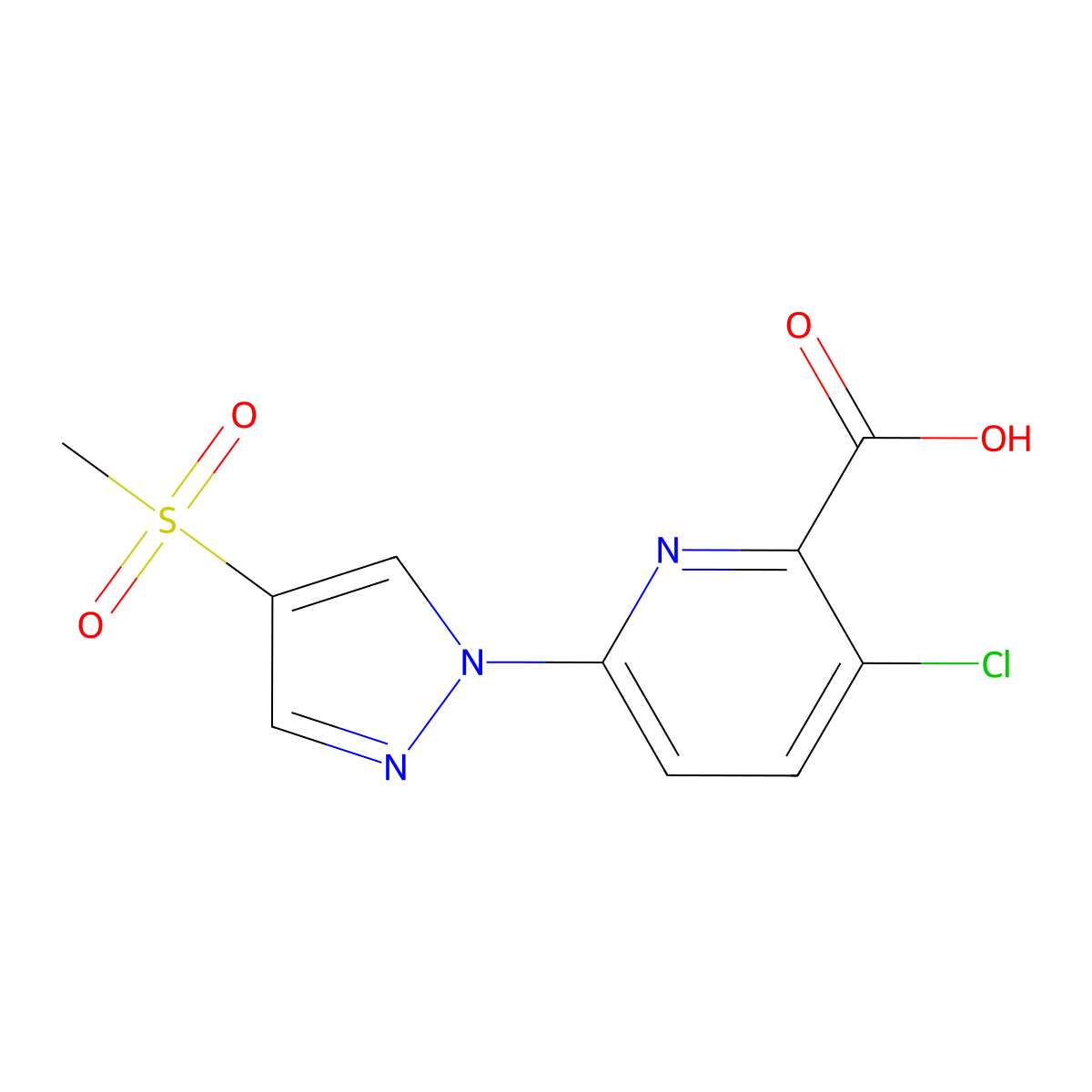 3-chloro-6-(4-methanesulfonyl-1H-pyrazol-1-yl)pyridine-2-carboxylic acid molecular structure, CAS 2138023-00-2