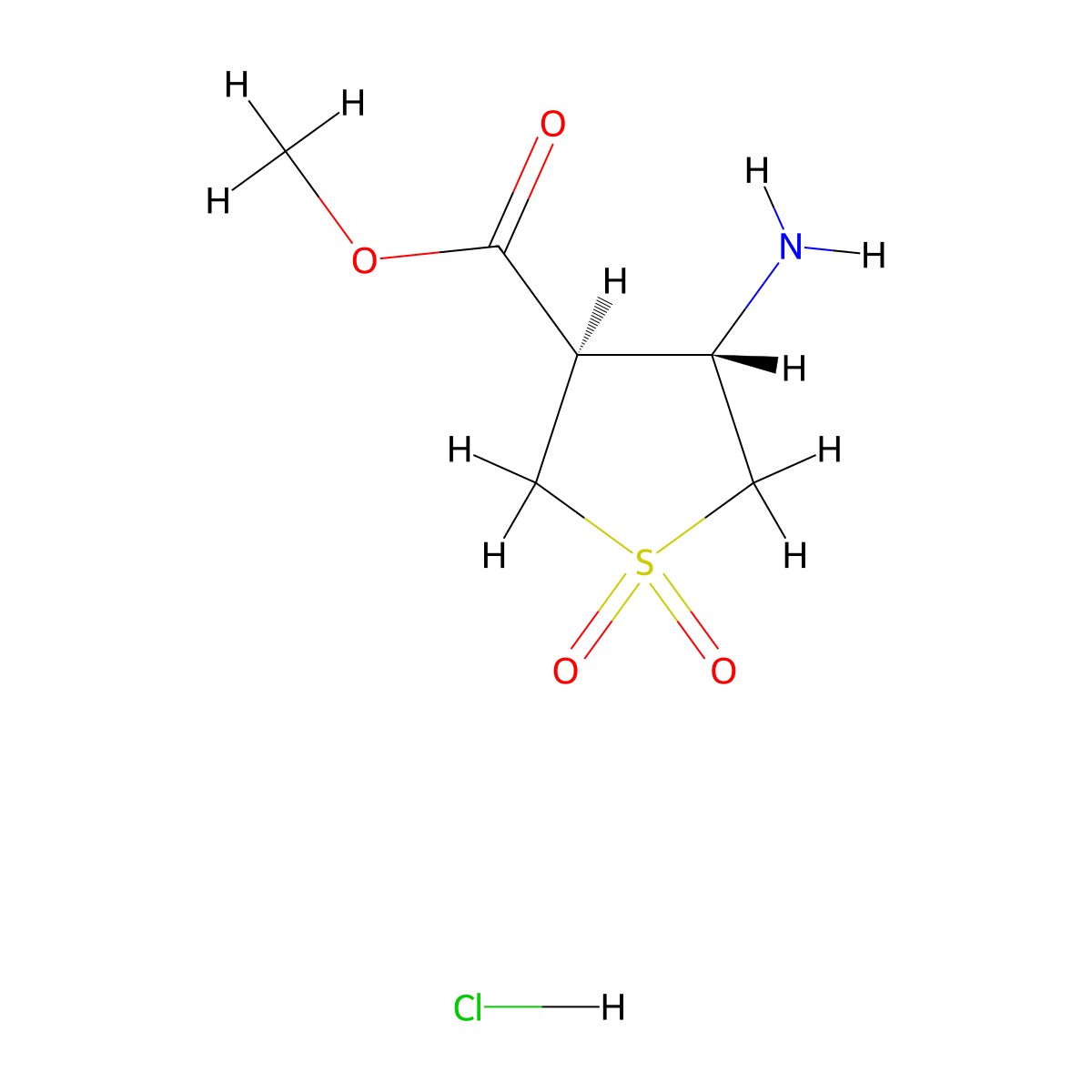 Rel-methyl (3R,4S)-4-aminotetrahydrothiophene-3-carboxylate 1,1-dioxide hydrochloride molecular structure, CAS 2138023-12-6
