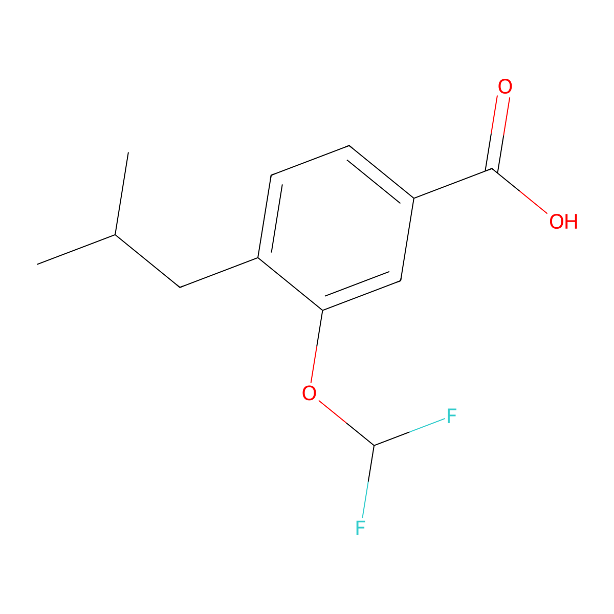 3-(Difluoromethoxy)-4-(2-methylpropyl)benzoic acid molecular structure, CAS 2138023-64-8