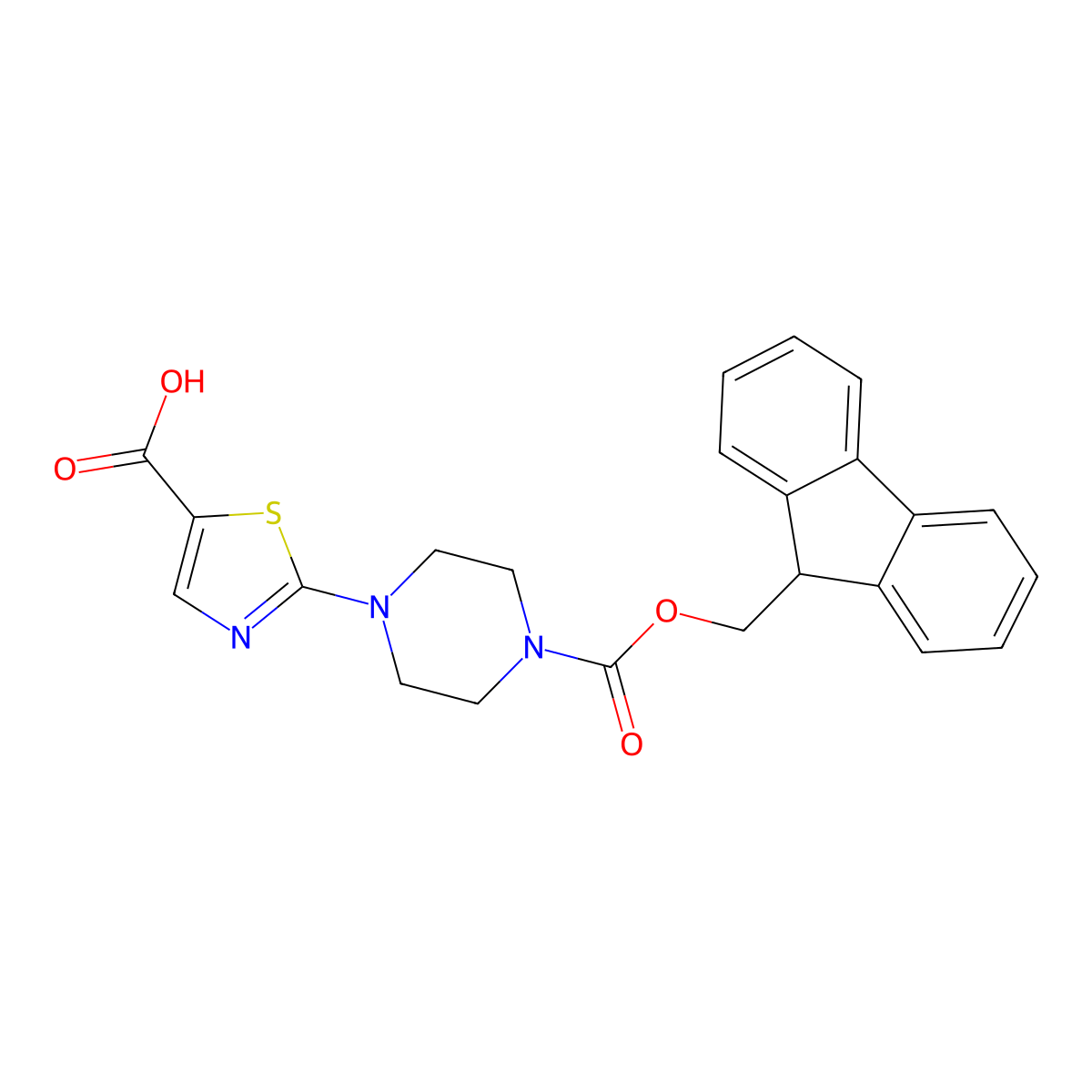 2-(4-{[(9H-fluoren-9-yl)methoxy]carbonyl}piperazin-1-yl)-1,3-thiazole-5-carboxylic acid molecular structure, CAS 2138025-70-2