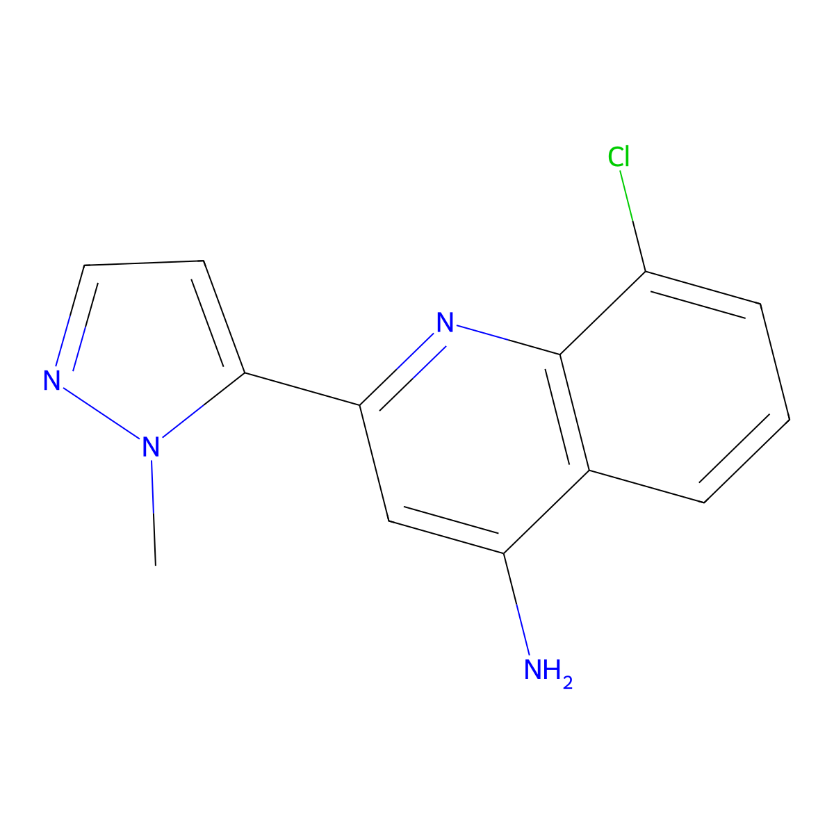 8-chloro-2-(1-methyl-1H-pyrazol-5-yl)quinolin-4-amine molecular structure, CAS 2138027-07-1