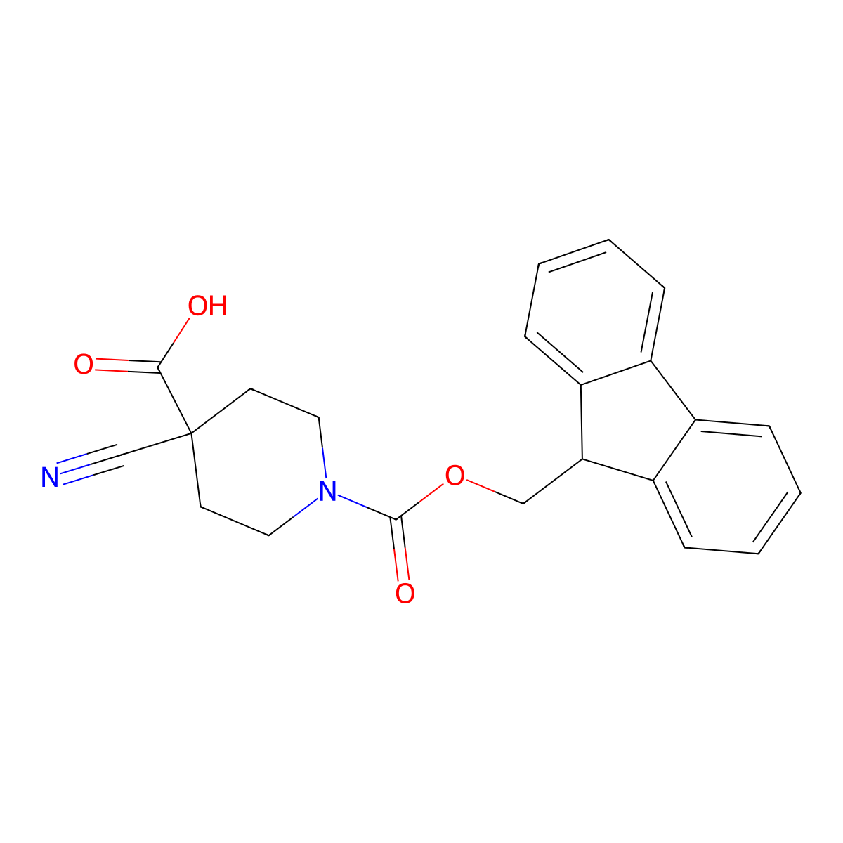 4-cyano-1-{[(9H-fluoren-9-yl)methoxy]carbonyl}piperidine-4-carboxylic acid molecular structure, CAS 2138027-84-4
