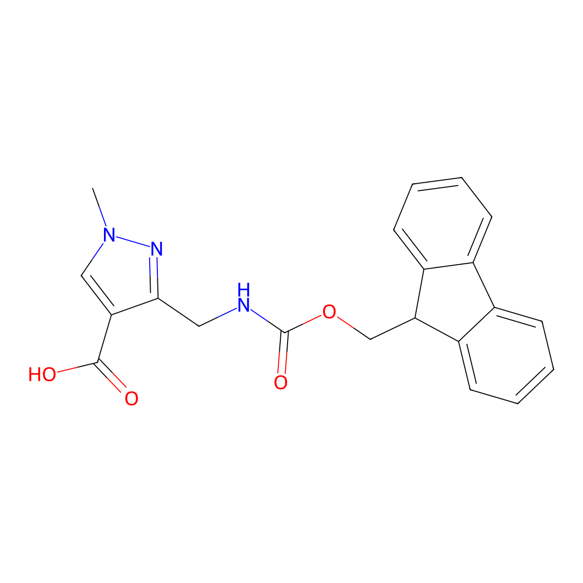 3-[({[(9H-fluoren-9-yl)methoxy]carbonyl}amino)methyl]-1-methyl-1H-pyrazole-4-carboxylicacid molecular structure, CAS 2138027-90-2