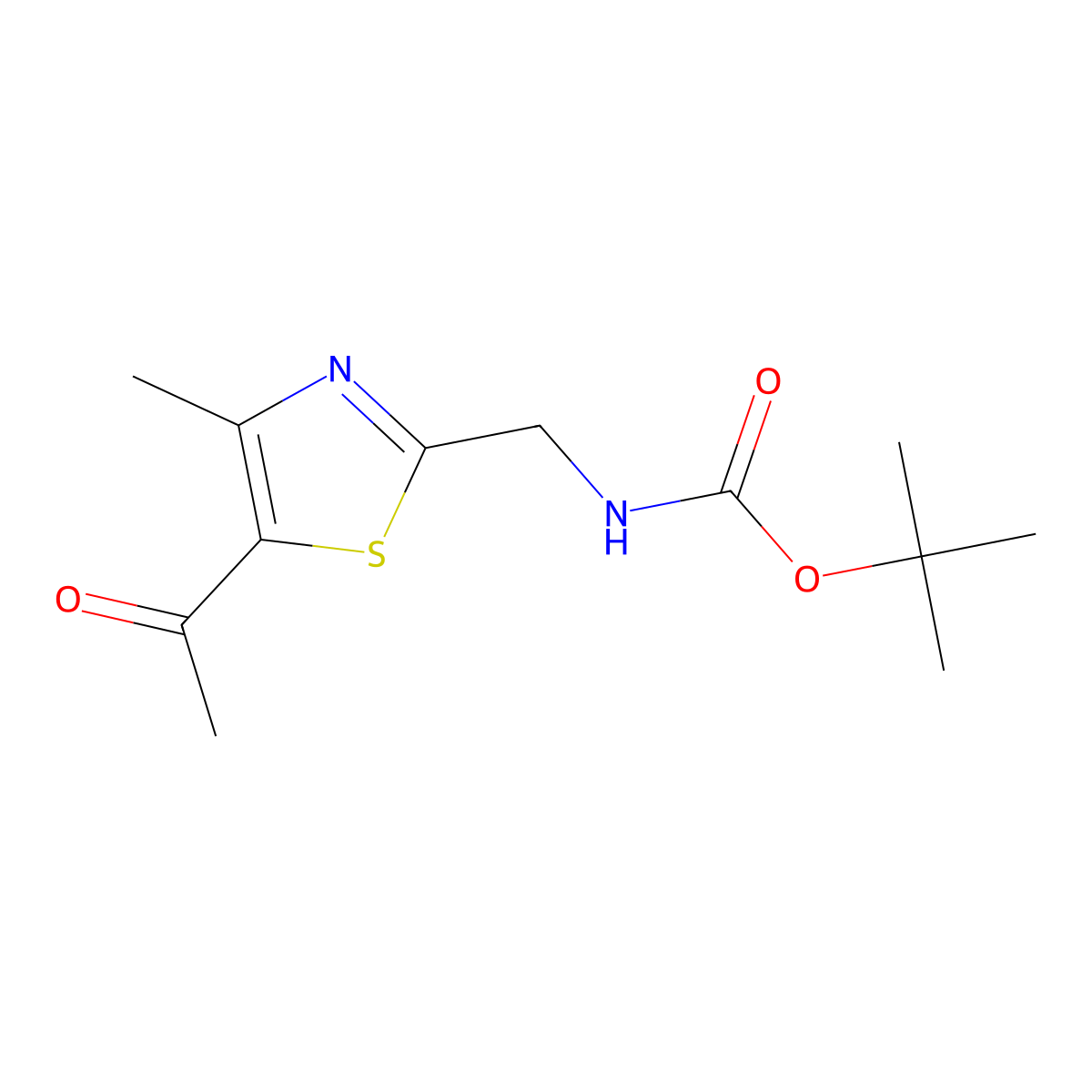 tert-butyl N-[(5-acetyl-4-methyl-1,3-thiazol-2-yl)methyl]carbamate molecular structure, CAS 2138028-62-1