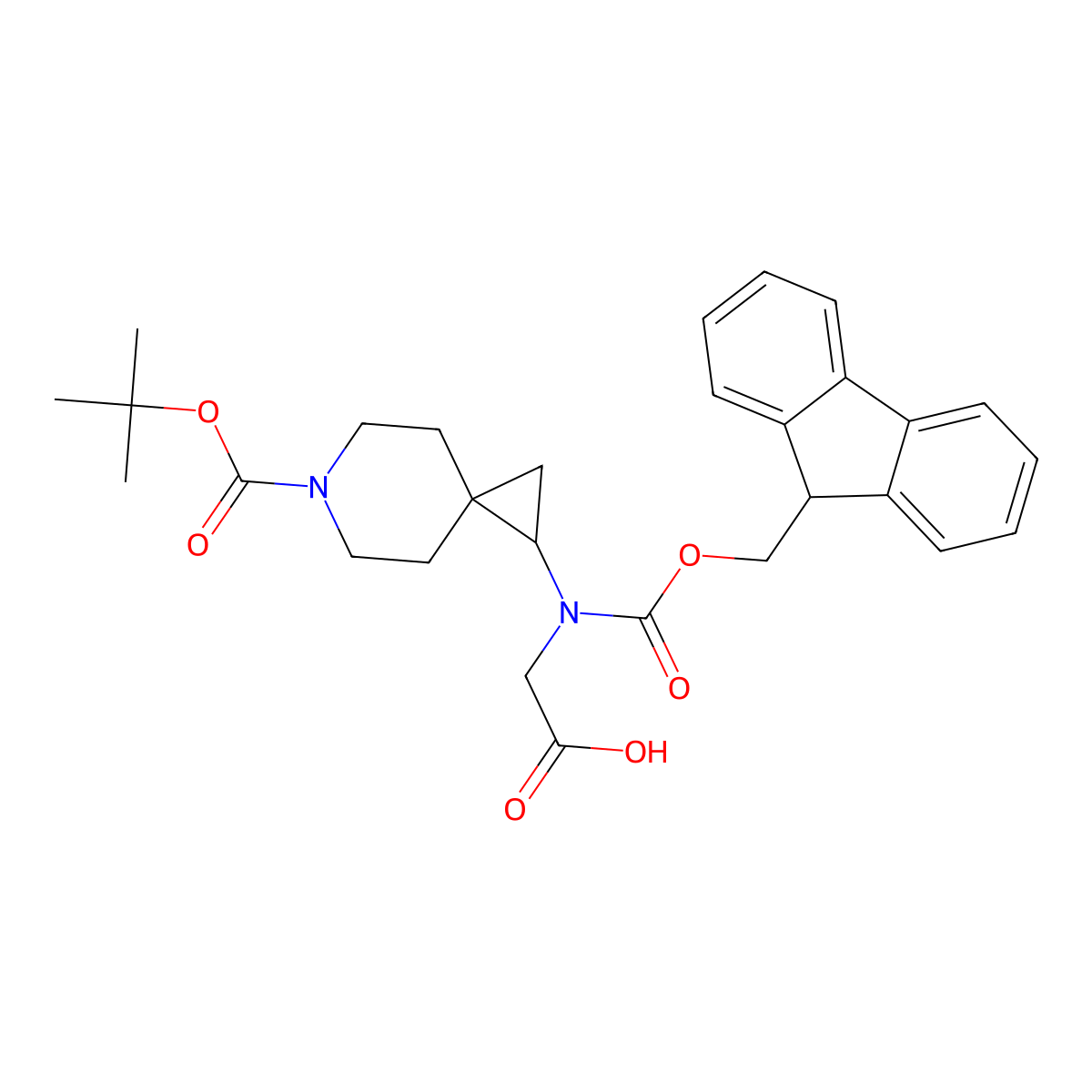 2-({6-[(tert-butoxy)carbonyl]-6-azaspiro[2.5]octan-1-yl}({[(9H-fluoren-9-yl)methoxy]carbonyl})amino)acetic acid molecular structure, CAS 2138031-84-0