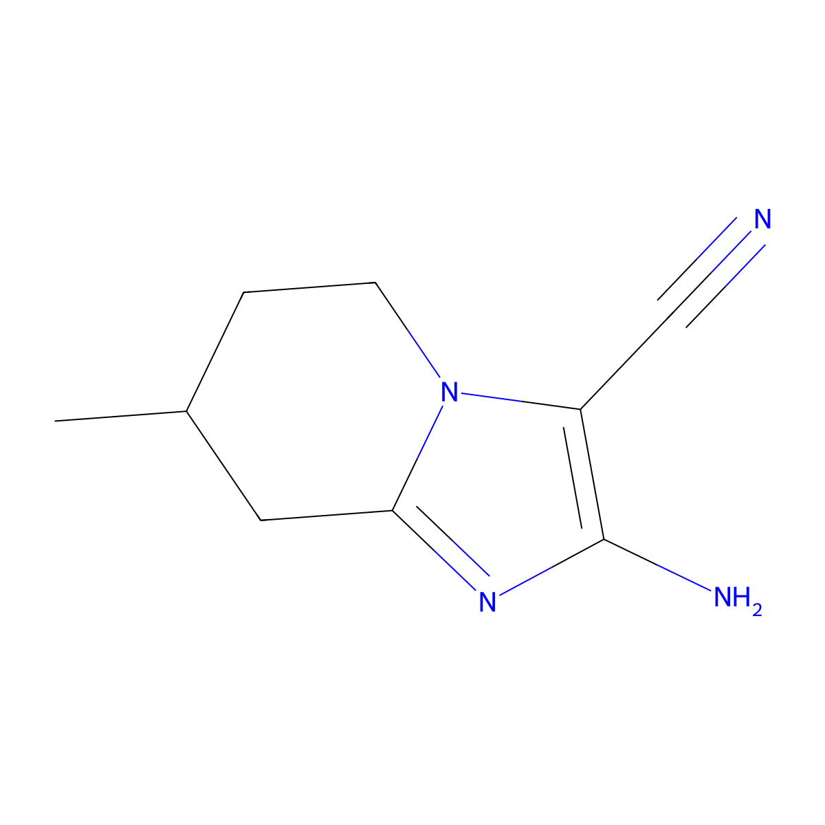 2-amino-7-methyl-5H,6H,7H,8H-imidazo[1,2-a]pyridine-3-carbonitrile molecular structure, CAS 2138031-86-2