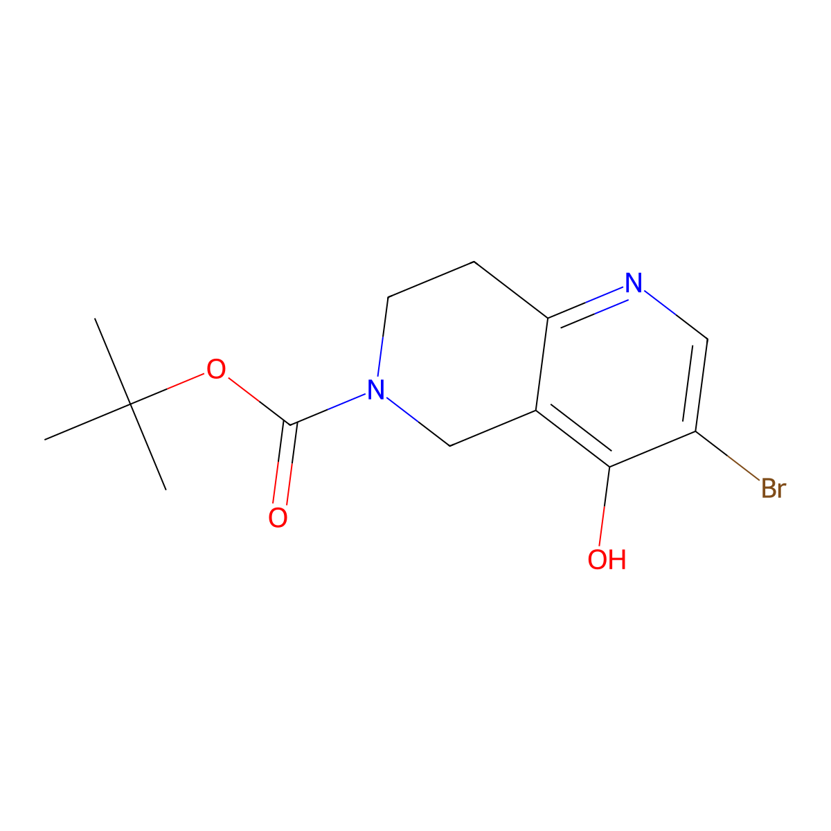 Tert-butyl 3-bromo-4-hydroxy-5,6,7,8-tetrahydro-1,6-naphthyridine-6-carboxylate molecular structure, CAS 2138035-81-9