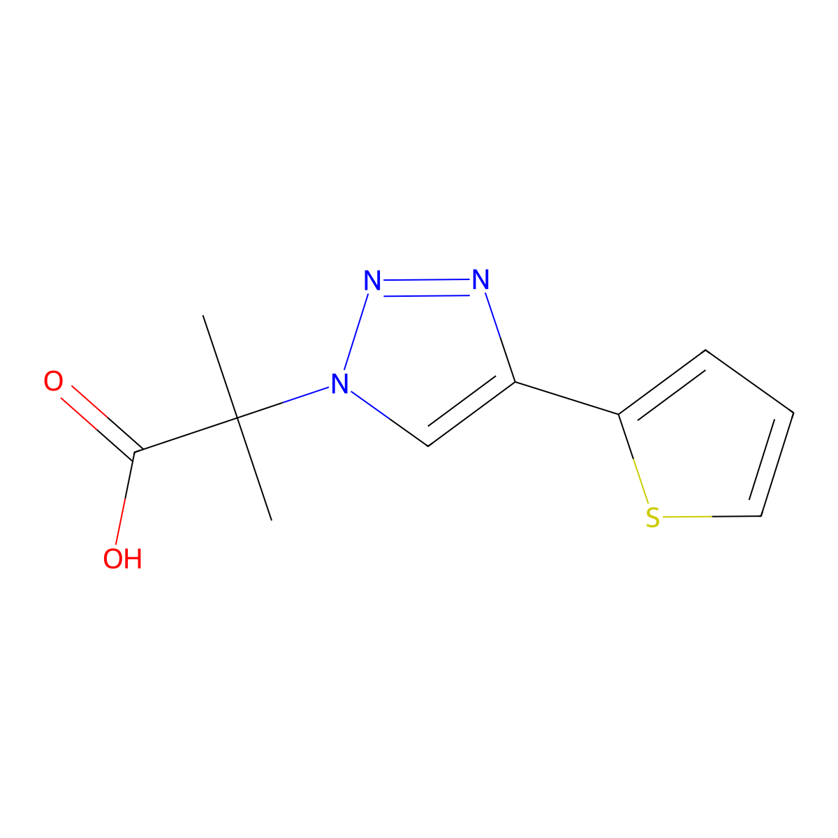 2-methyl-2-[4-(thiophen-2-yl)-1H-1,2,3-triazol-1-yl]propanoic acid molecular structure, CAS 2138036-14-1