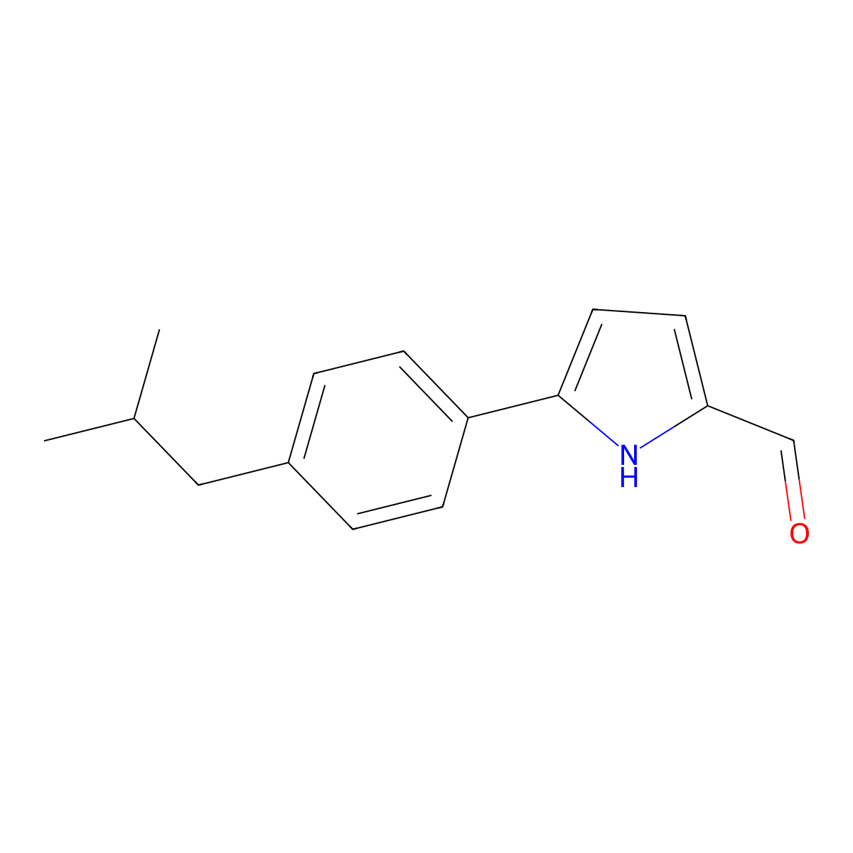5-[4-(2-methylpropyl)phenyl]-1H-pyrrole-2-carbaldehyde molecular structure, CAS 2138037-59-7