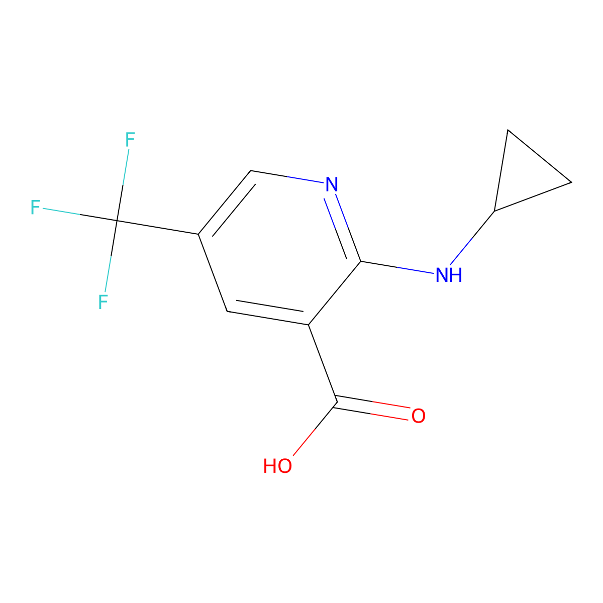 2-(Cyclopropylamino)-5-(trifluoromethyl)pyridine-3-carboxylic acid molecular structure, CAS 2138039-77-5