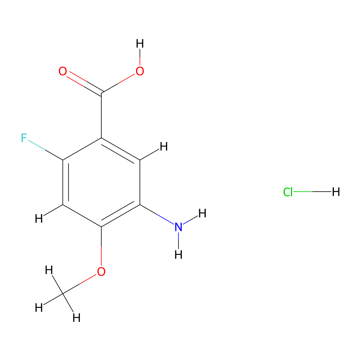 5-Amino-2-fluoro-4-methoxybenzoic acid hydrochloride molecular structure, CAS 2138040-24-9