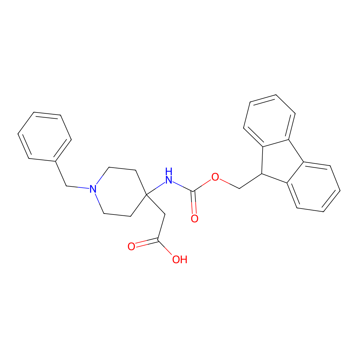 2-[1-benzyl-4-({[(9H-fluoren-9-yl)methoxy]carbonyl}amino)piperidin-4-yl]acetic acid molecular structure, CAS 2138042-37-0