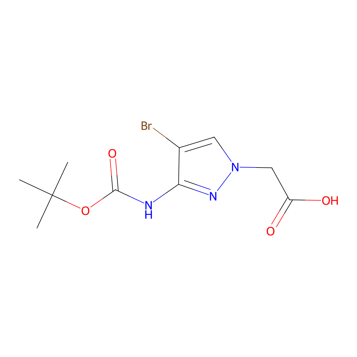 2-(4-bromo-3-{[(tert-butoxy)carbonyl]amino}-1H-pyrazol-1-yl)acetic acid molecular structure, CAS 2138042-73-4