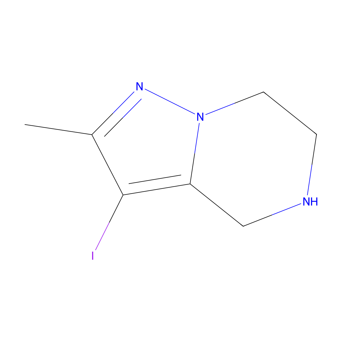 4,5,6,7-Tetrahydro-3-iodo-2-methylpyrazolo[1,5-a]pyrazine molecular structure, CAS 2138044-42-3