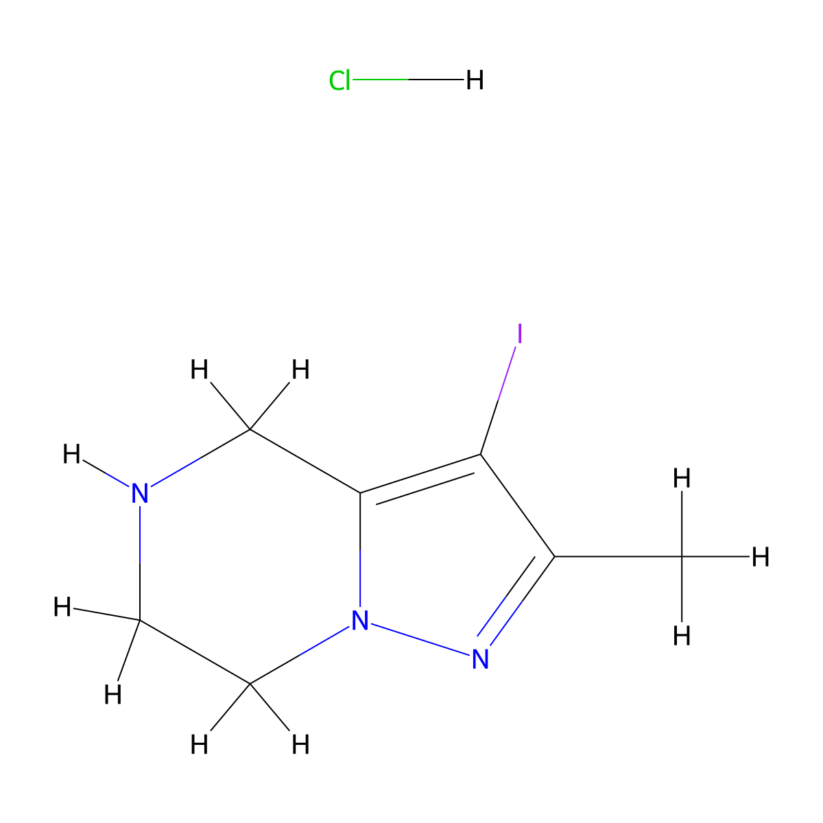 3-iodo-2-methyl-4H,5H,6H,7H-pyrazolo[1,5-a]pyrazine hydrochloride molecular structure, CAS 2138044-43-4