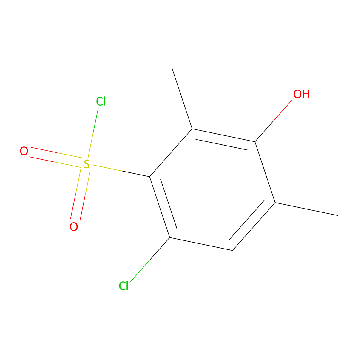 6-Chloro-3-hydroxy-2,4-dimethylbenzene-1-sulfonyl chloride molecular structure, CAS 2138044-63-8