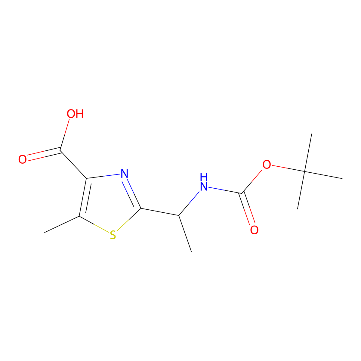 2-(1-{[(Tert-butoxy)carbonyl]amino}ethyl)-5-methyl-1,3-thiazole-4-carboxylic acid molecular structure, CAS 2138045-14-2
