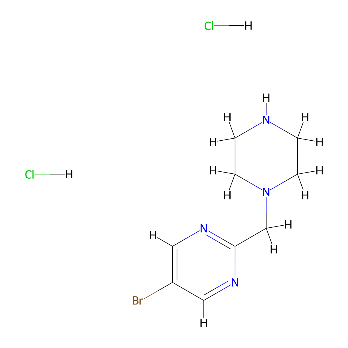 5-Bromo-2-[(piperazin-1-yl)methyl]pyrimidine dihydrochloride molecular structure, CAS 2138046-89-4