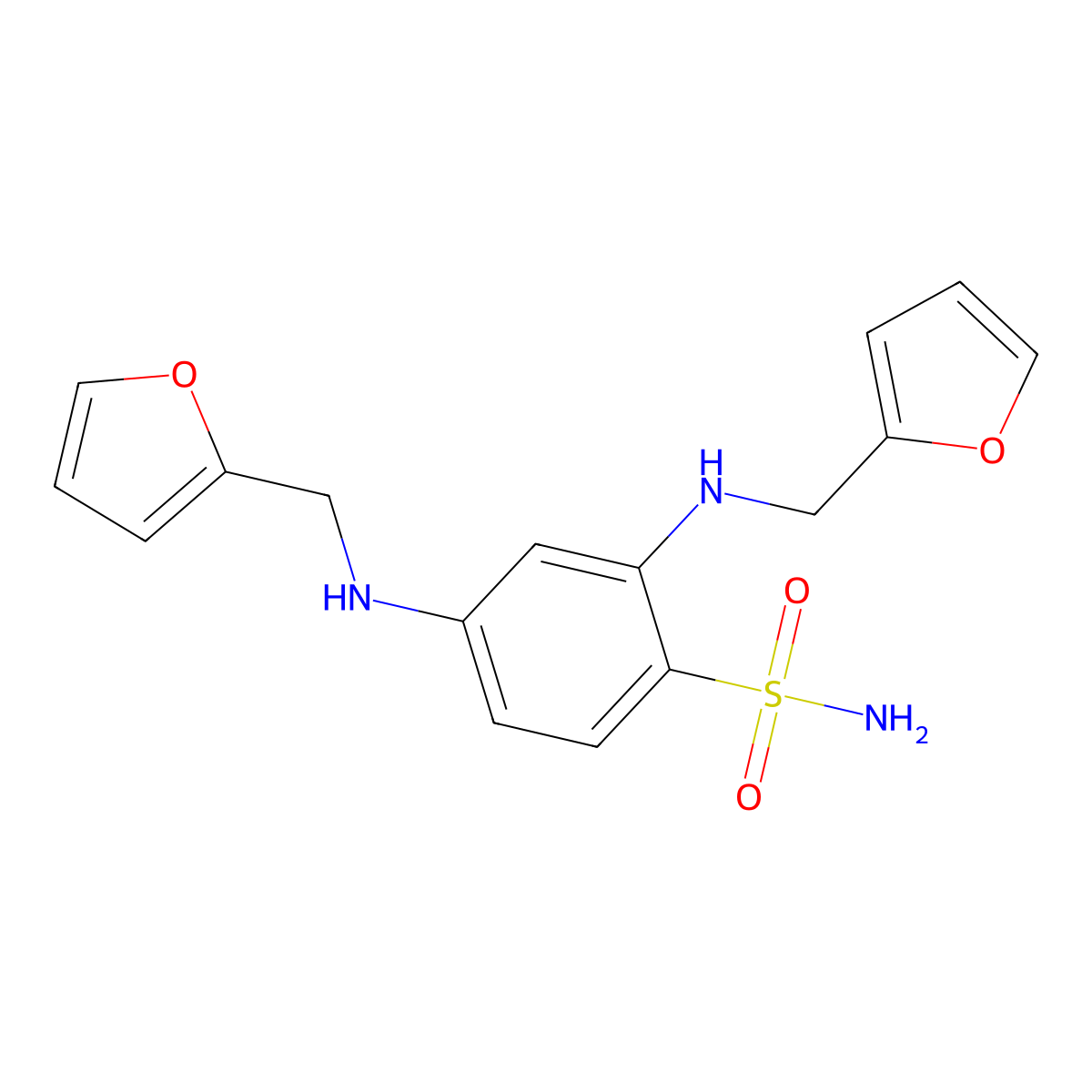 2,4-Bis({[(furan-2-yl)methyl]amino})benzene-1-sulfonamide molecular structure, CAS 2138047-64-8
