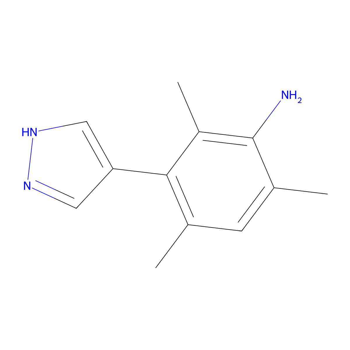 2,4,6-trimethyl-3-(1H-pyrazol-4-yl)aniline molecular structure, CAS 2138047-70-6