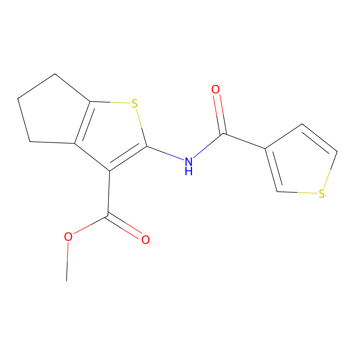 Methyl 2-(thiophene-3-amido)-4h,5h,6h-cyclopenta[b]thiophene-3-carboxylate molecular structure, CAS 2138052-37-4