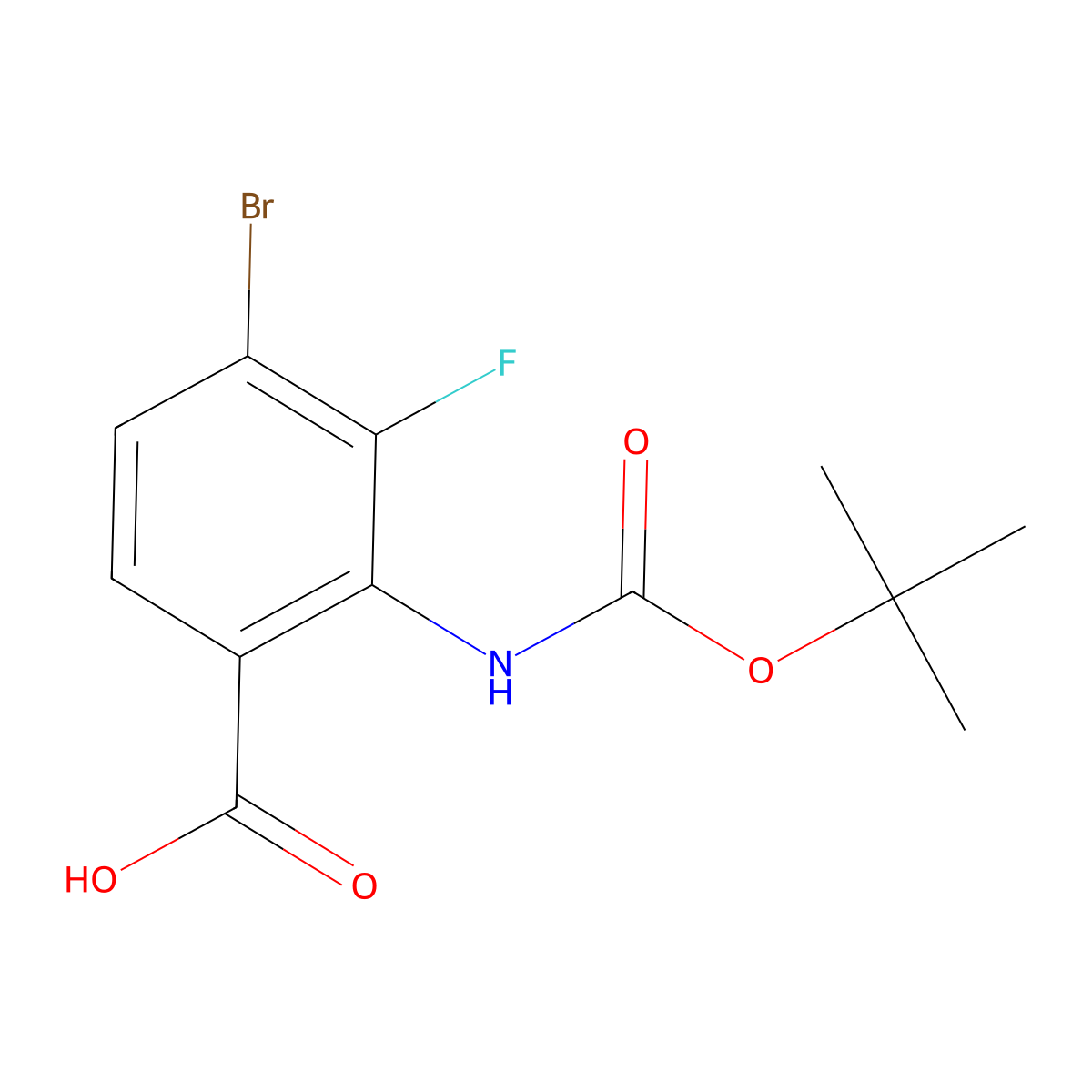 4-Bromo-2-((tert-butoxycarbonyl)amino)-3-fluorobenzoic acid molecular structure, CAS 2138054-66-5