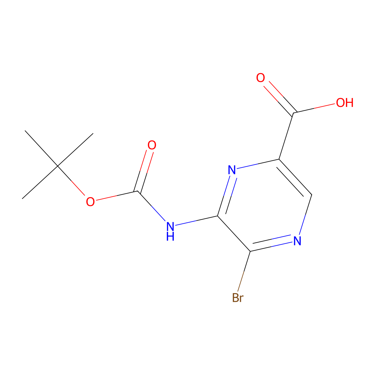 5-Bromo-6-{[(tert-butoxy)carbonyl]amino}pyrazine-2-carboxylic acid molecular structure, CAS 2138055-15-7