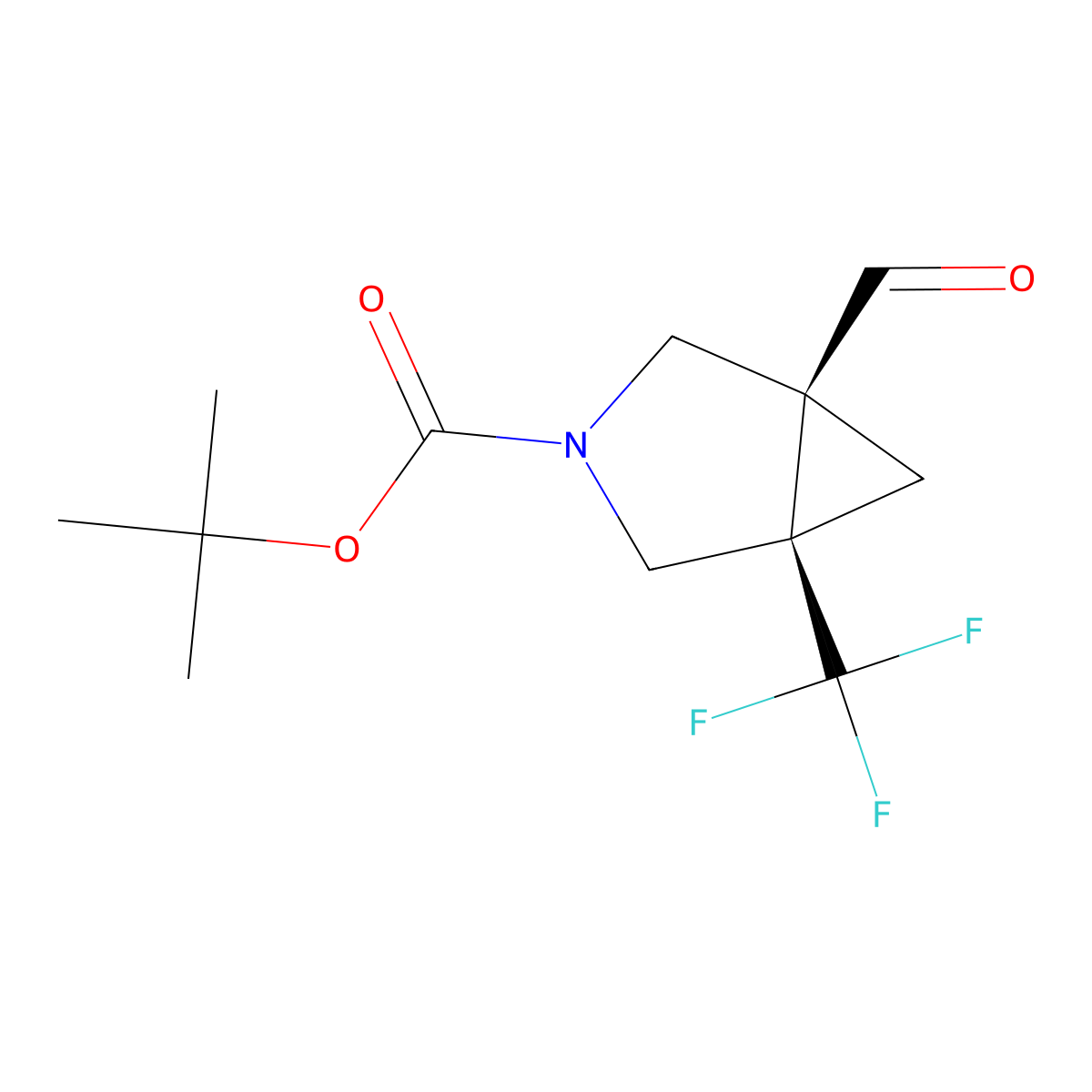 rac-tert-butyl (1R,5S)-1-formyl-5-(trifluoromethyl)-3-azabicyclo[3.1.0]hexane-3-carboxylate, cis molecular structure, CAS 2138056-43-4