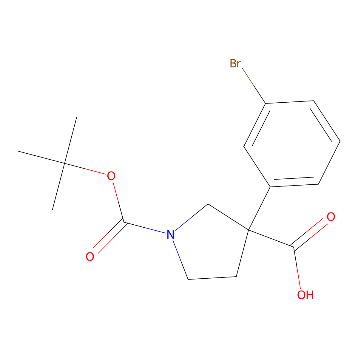 3-(3-Bromophenyl)-1-[(tert-butoxy)carbonyl]pyrrolidine-3-carboxylic acid molecular structure, CAS 2138059-24-0