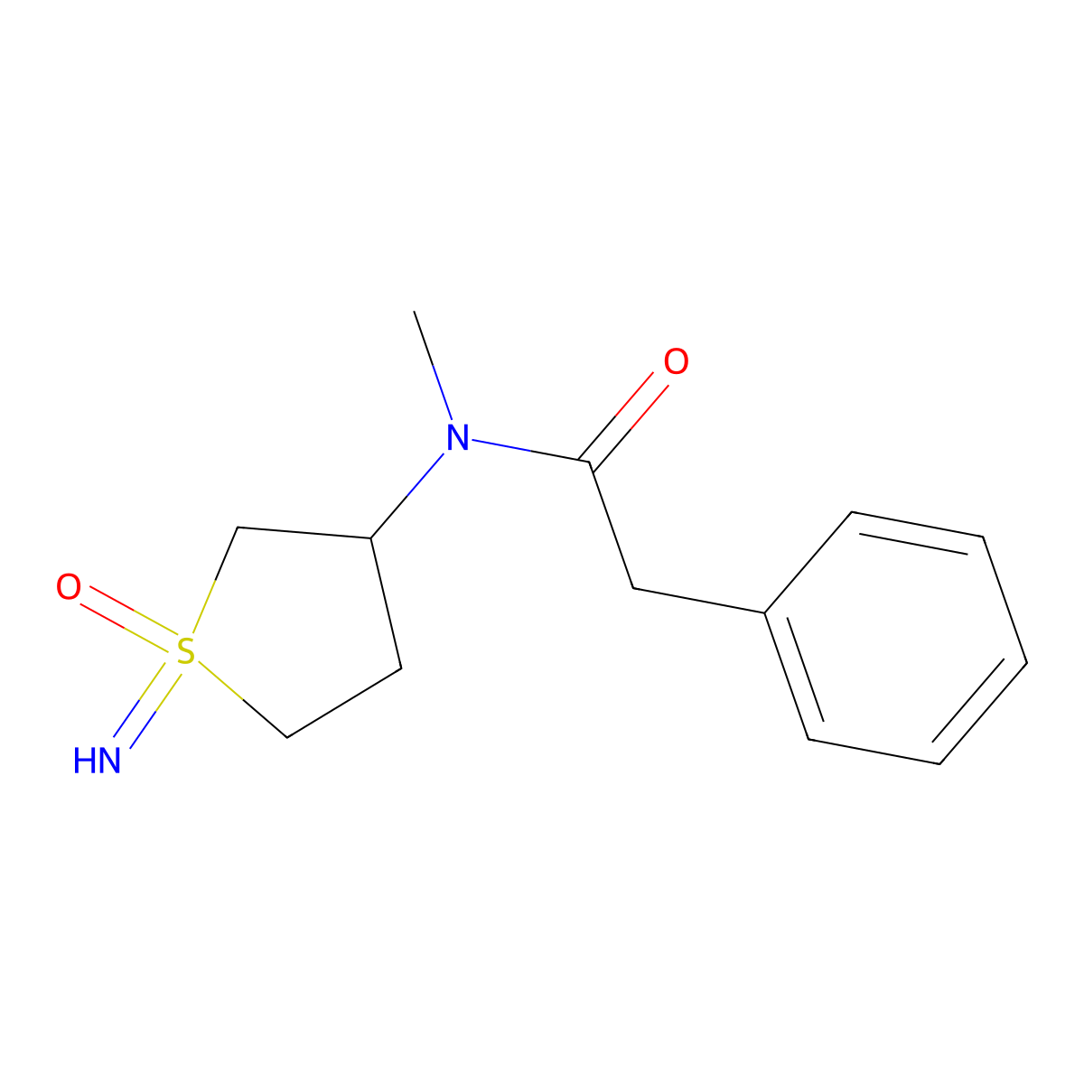 N-(1-imino-1-oxo-1lambda6-thiolan-3-yl)-N-methyl-2-phenylacetamide molecular structure, CAS 2138059-89-7