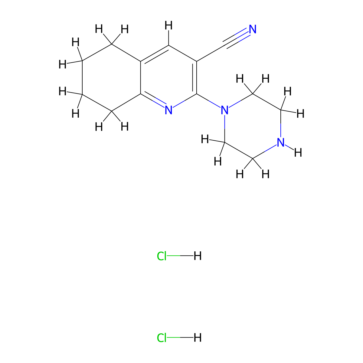 2-(Piperazin-1-yl)-5,6,7,8-tetrahydroquinoline-3-carbonitrile dihydrochloride molecular structure, CAS 2138062-24-3