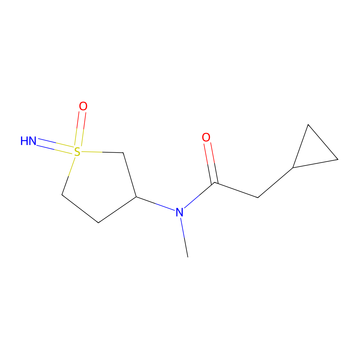 2-cyclopropyl-N-(1-imino-1-oxo-1lambda6-thiolan-3-yl)-N-methylacetamide molecular structure, CAS 2138062-47-0