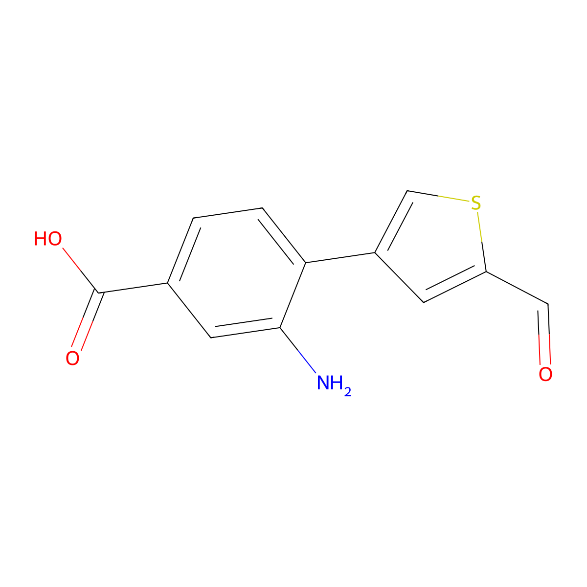 3-Amino-4-(5-formylthiophen-3-yl)benzoic acid molecular structure, CAS 2138065-87-7