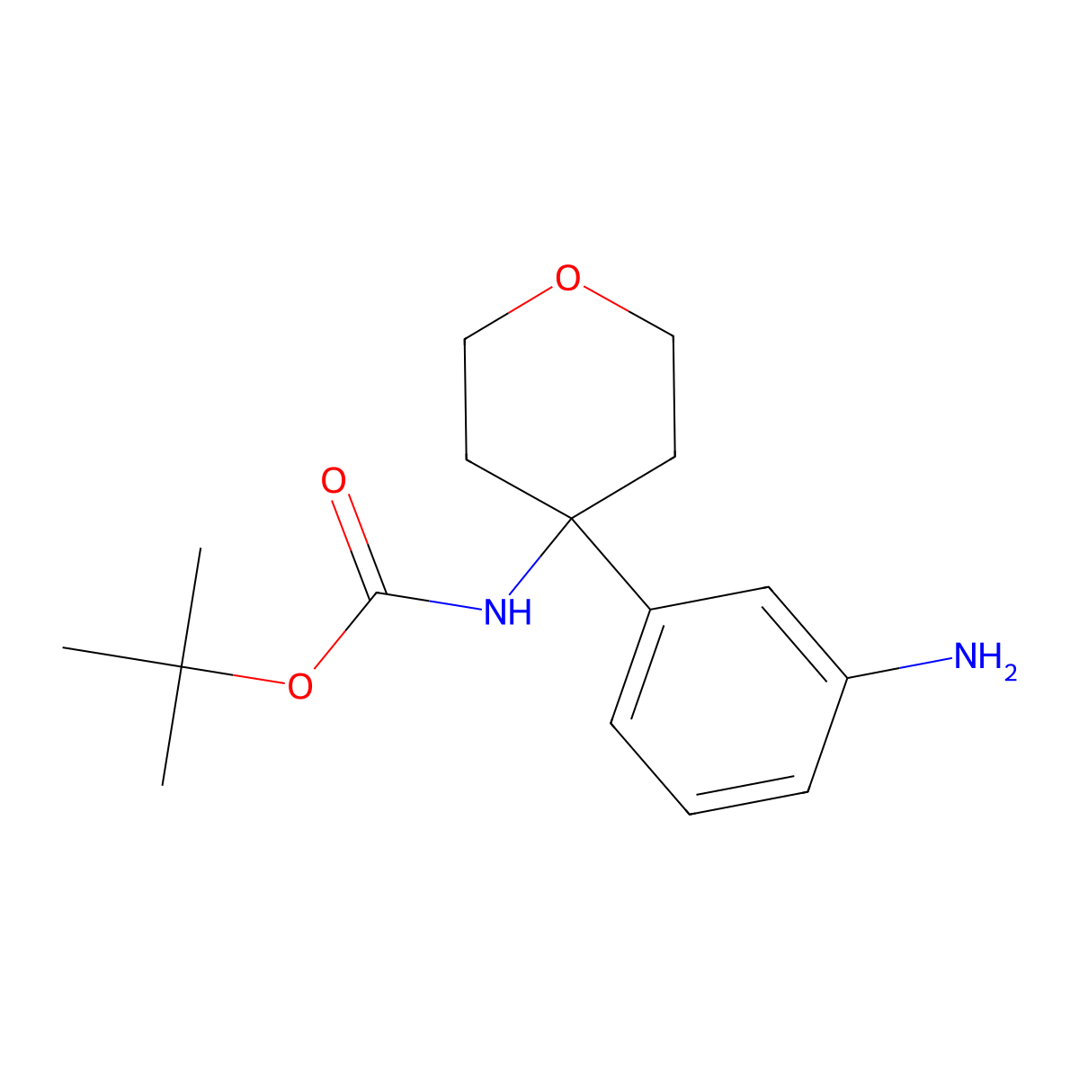 tert-butyl N-(4-(3-aminophenyl)oxan-4-yl)carbamate molecular structure, CAS 2138069-63-1