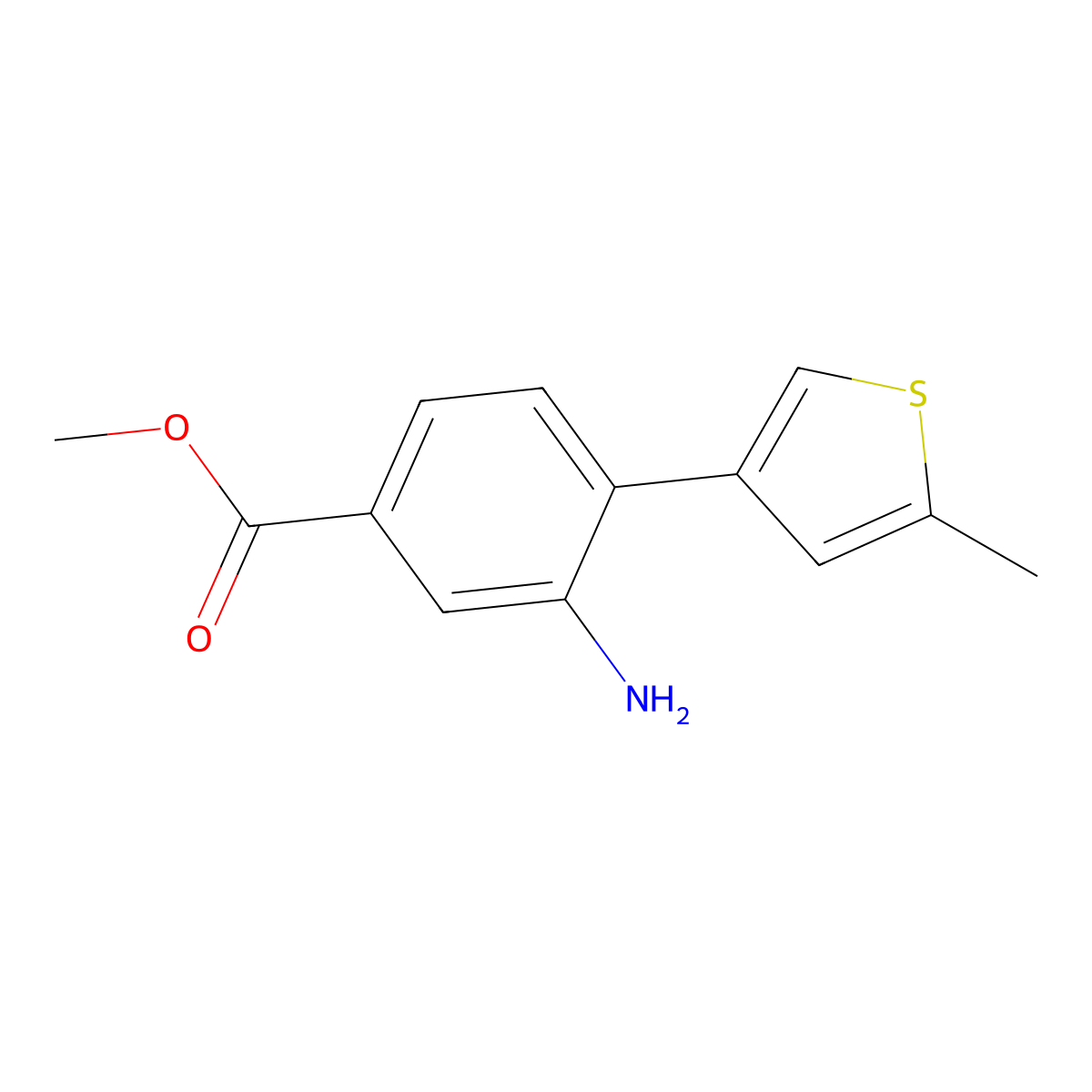 Methyl 3-amino-4-(5-methylthiophen-3-yl)benzoate molecular structure, CAS 2138070-84-3