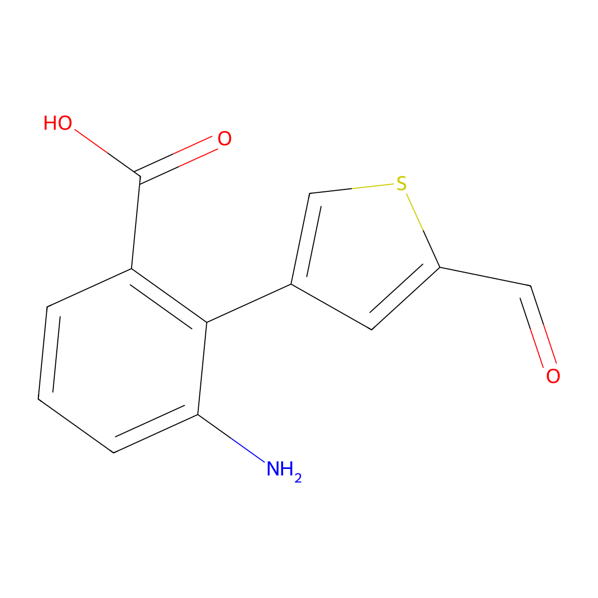 3-Amino-2-(5-formylthiophen-3-yl)benzoic acid molecular structure, CAS 2138075-93-9