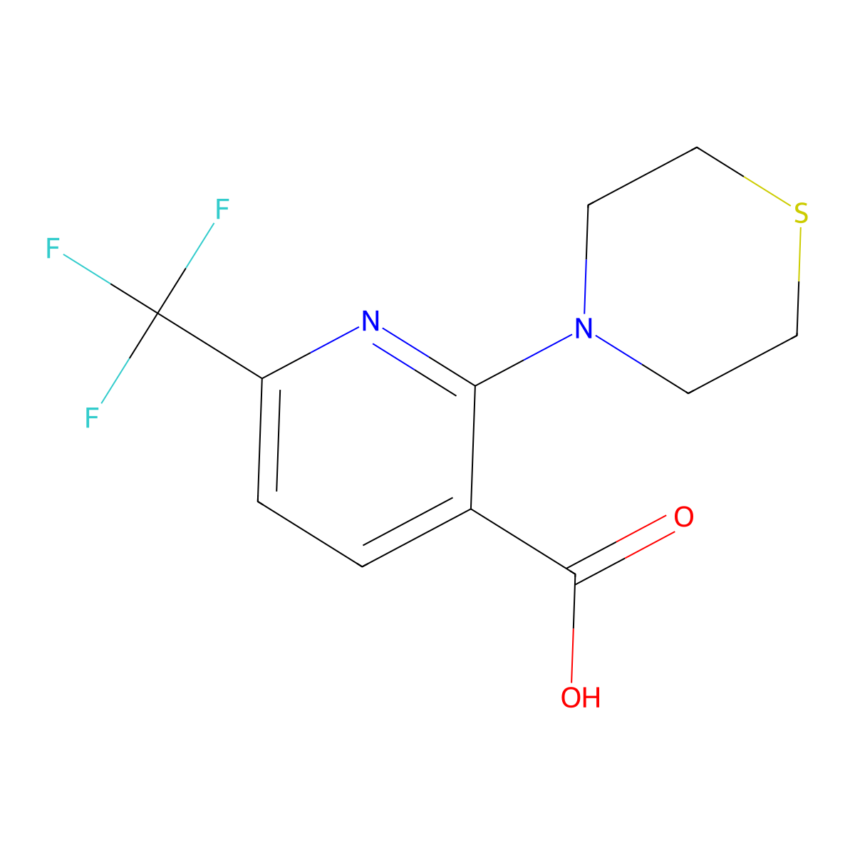 2-(Thiomorpholin-4-yl)-6-(trifluoromethyl)pyridine-3-carboxylic acid molecular structure, CAS 2138076-56-7