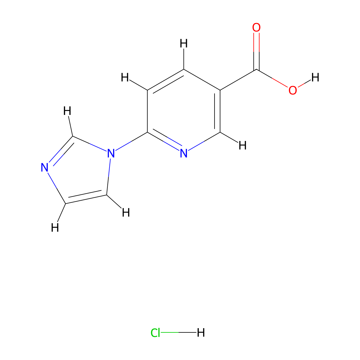6-(1H-imidazol-1-yl)pyridine-3-carboxylic acid hydrochloride molecular structure, CAS 2138078-26-7